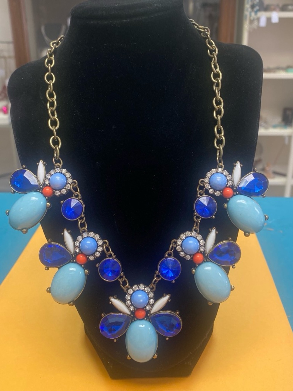 Statement Blue orange and white Floral Bib costume Necklace - Women Jewelry